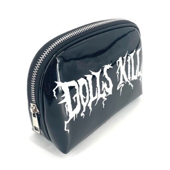 Dolls Kill Black Zip Closure Faux Patent Leather Cosmetic Travel Case Pouch Goth - Picture 2 of 4